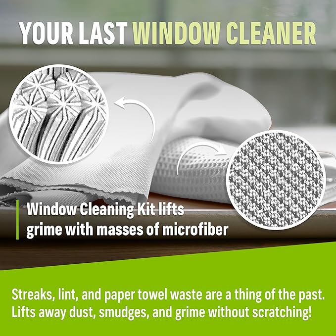 E-Cloth Microfiber Window Cleaning Cloth Kit - Glass Cleaning Cloth for Windows, Mirrors, Cars, Lenses, Eyeglasses, & More, Streak Free Clean, Machine Washable Reusable Towel - Recycled