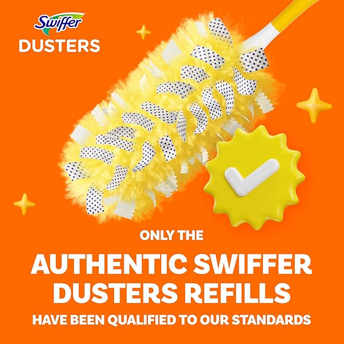Swiffer Dusters Heavy Duty, Feather Head Multi-Surface Duster Refills for Cleaning, Unstopables, Yellow, 24 Count (4 Packs of 6)