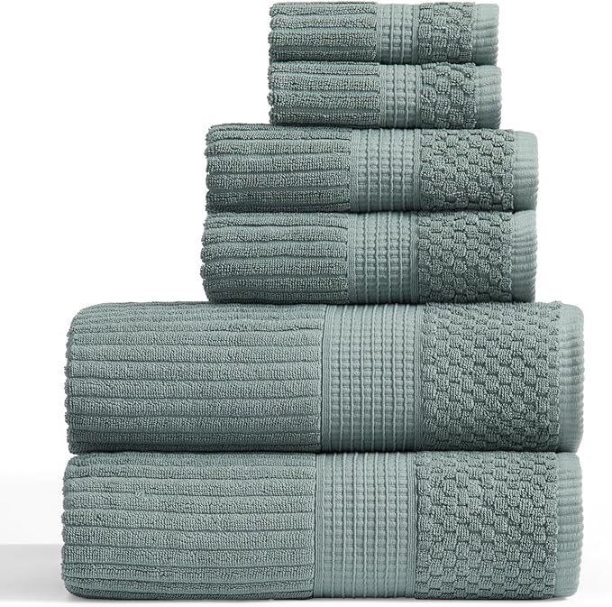 Springtree Home 100% Cotton Bath Towel Set | 6-Piece Set | Silver Blue | Absorbent & Quick-Dry Bathroom Towels | Textured and Durable Cotton Towels for Bathroom | OEKO-TEX | Krista Collection