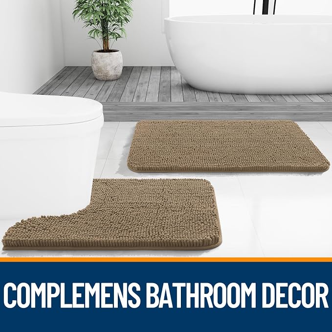 OLANLY Bathroom Runner Rugs 47x17, Extra Soft Absorbent Chenille Bath Rugs, Rubber Backing Quick Dry, Machine Washable Long Bath Mats for Bathroom Floor, Tub and Shower, Home Decor Accessories, Tan