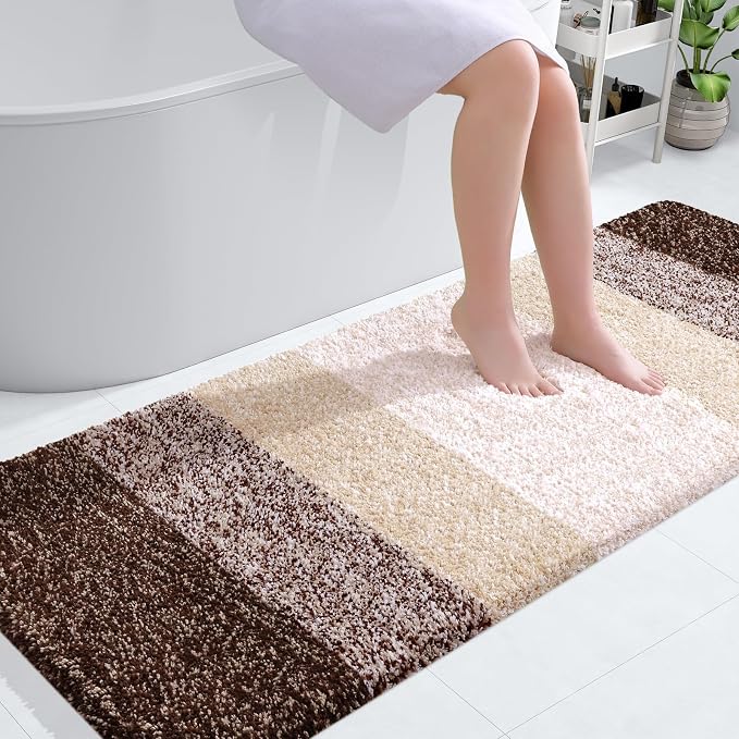 OLANLY Bathroom Runner Rugs Mat 59x24, Extra Soft Absorbent Microfiber Bath Rugs, Rubber Backing, Quick Dry, Washable Long Bath Mats for Bathroom Floor, Tub and Shower, Home Decor Accessories, Brown