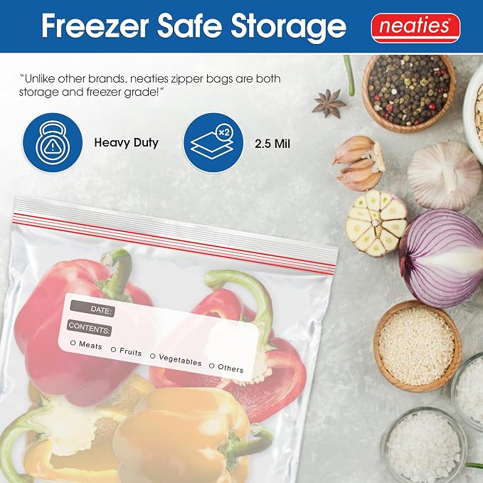 1 Quart Resealable Bags – Medium Sized Heavy Duty Freezer Bags with Dual Zipper – 7x8" with Writable Space for Kitchen or Home Storage – BPA-Free Food Grade Plastic – 300 Pack