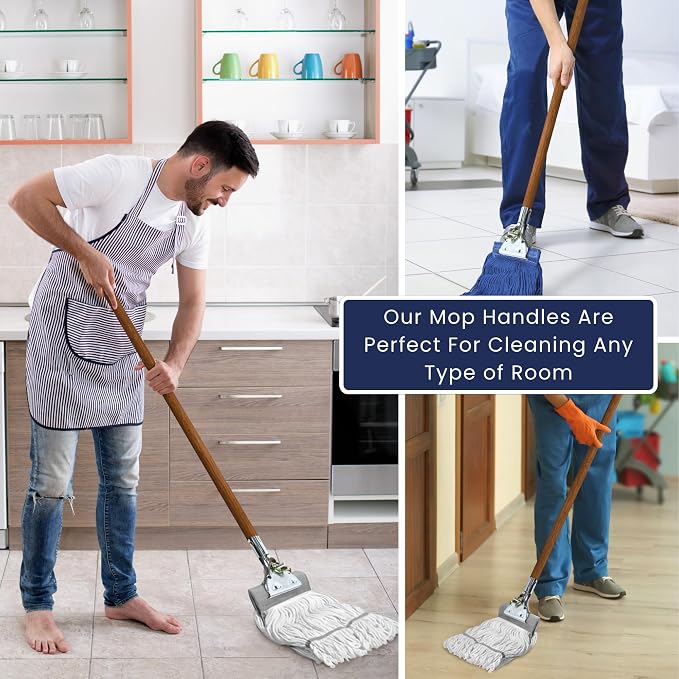 59" Mop Claw Clamp Commercial Mop Handle Pack of 2 Industrial Mop Steelhead with Wooden Handle Wet Mops for Floor Cleaning Heavy Duty (Mops not Included)