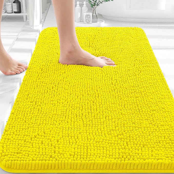 OLANLY Bathroom Rugs 36x24, Extra Soft Absorbent Chenille Bath Rugs, Rubber Backing Quick Dry, Machine Washable Bath Mats for Bathroom Floor, Tub and Shower, Home Decor Accessories, Lemon Yellow