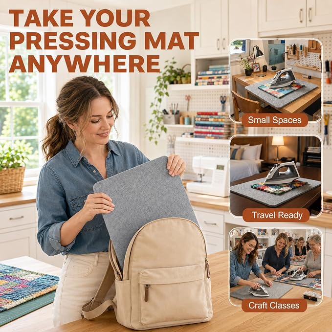 Wool Pressing Mat, 100% New Zealand Wool, 17" x 13.5" Ironing Mat | for Quilters and Sewing Enthusiasts, Complete Craft Kit with Essential Accessories for Quilting, Sewing & Fabric Projects