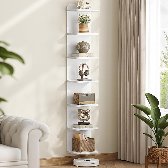 Hzuaneri 7 Tier Bookcase, Floating Bookshelf for Wall Mounted | Tall Narrow Bookcase, Space-saving, Decorative Display and Storage Shelf, for Kitchen, Living Room and Bedroom,BC88803X
