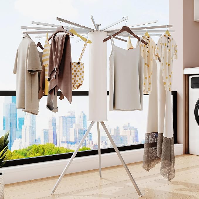 LIENAHU Clothes Drying Rack,Drying Rack Clothing,Laundry Drying Rack,Floor Standing,16 Aluminium Poles,Collapsible,Retractable,Foldable,Folding Laundry Rack