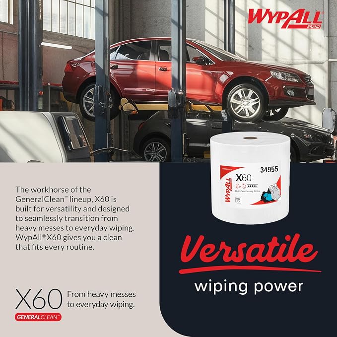 WypAll GeneralClean X60 Cloths Multi-Task Cleaning Wipes, Jumbo (34955), Strong and Absorbent Towels, White (1 Roll of 1,100 Sheets, 1,100 Sheet Total)