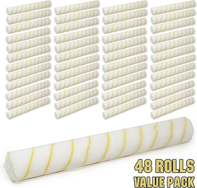 Allgala 18 Inch Shedless Lint Free Paint Roller Covers with End Caps - 48PK -TH10328