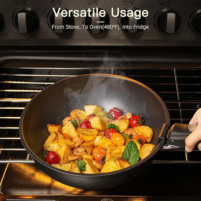 Astercook 23 Pcs Pots and Pans Set Non Stick, Ceramic Cookware Set Detachable Handle, RV Kitchen Cooking Set Removable Handles, Oven Safe, Induction Ready, Stackable, Black, Mothers Day Gifts