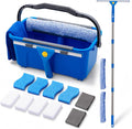 Professional Window Cleaning Kit with Bucket and Extension Pole, 7-in-1 Window Washing Kit with Squeegee, Washer, 8 Cleaning Sponges & 2 Glass Cloths, Exterior Window Cleaning Kit for High Windows