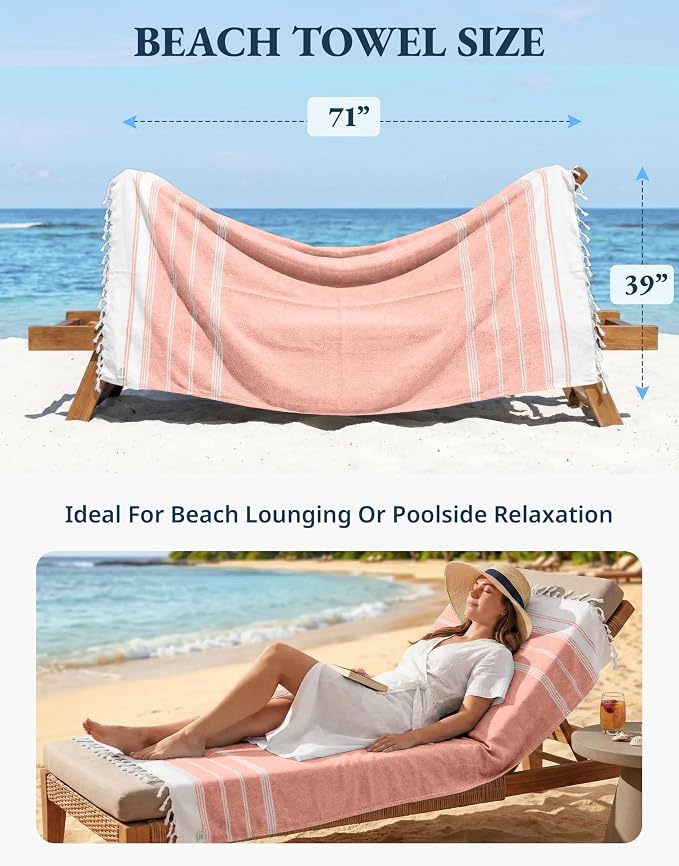 LANE LINEN Turkish Beach Towel 2 Pack, Super Absorbent - Bird of Paradise | Oversized Beach Towel 39"x71" - Beach Essentials for Women - Large Pool Towel, Absorbent & Quick Dry, Vacation Essential