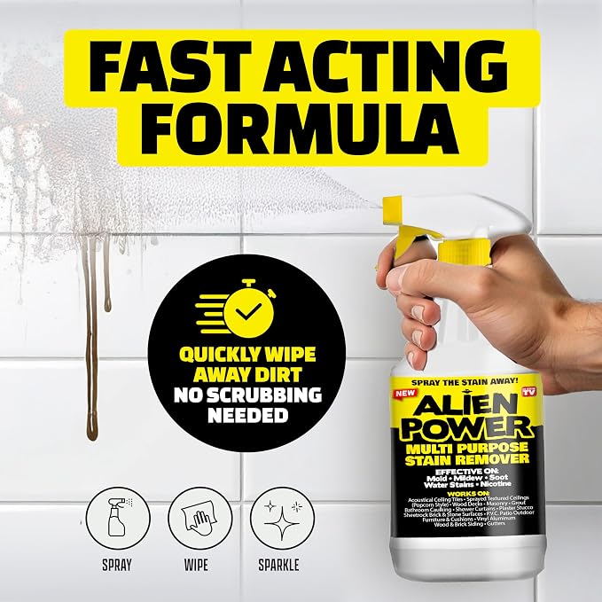 Alien Power Instant Stain Remover Spray for Mold and Mildew and Grout, All Purpose No-Scrub Cleaner for Bathroom & Household Surfaces, Tiles, Wall & Washing Machines - 3 Packets (Makes 72 Fl Oz)
