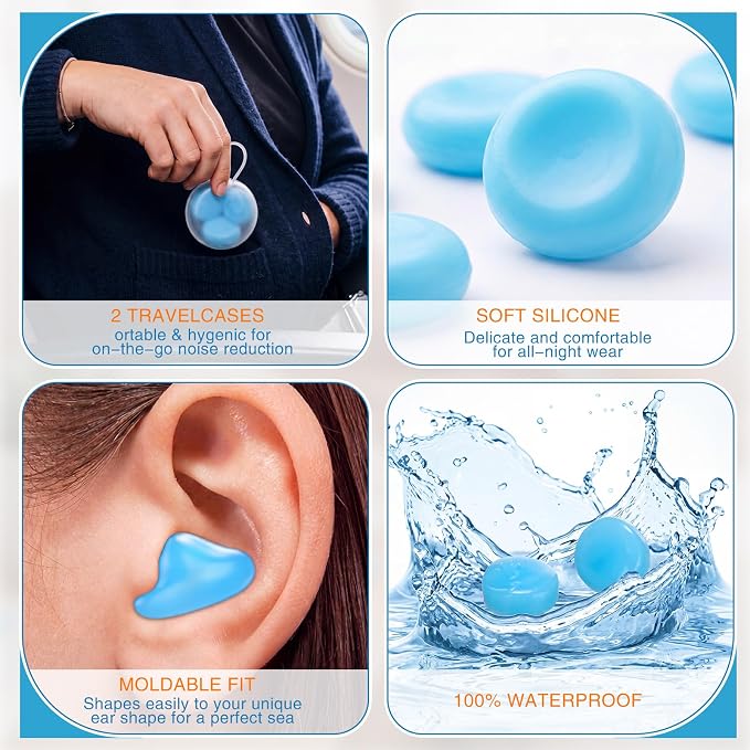 Relaxweex 200 Pcs Wax Earplugs Bulk Moldable Silicone Wax Earplugs for Sleeping 32 db Gel Ear Plugs for Noise Canceling Reduction Swimming Hearing Protection Shooting Construction Work (Blue)