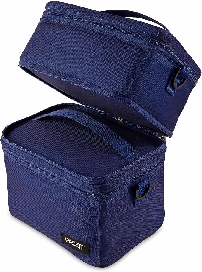 PackIt Mod 3-In-1 Lunch Box for Men and Women, True Blue, Black with EcoFreeze Technology (Built-in Ice Packs), Removable Crossbody Strap, Designed for Outdoor, Work & Everyday Use