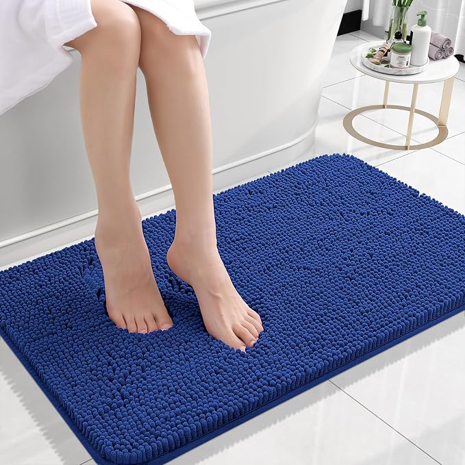 OLANLY Small Bathroom Rugs 24x16, Extra Soft Absorbent Chenille Bath Rugs, Rubber Backing Quick Dry, Machine Washable Bath Mats for Bathroom Floor, Tub and Shower, Home Decor Accessories, Royal Blue