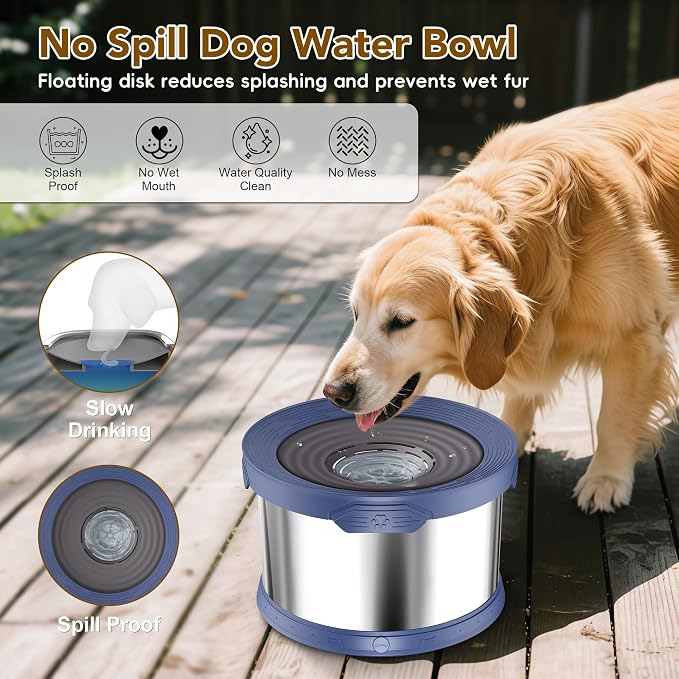 UPSKY 8L Dog Water Bowl No Spill Stainless Steel for Slow Drinking Blue | Large Capacity, Spill-proof, Non-slip Design, Durable, For Large Dogs, Messy Drinkers & Multi-pet Homes, Outdoor / Indoor