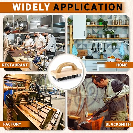 2 Pcs 9'' Ergonomic Steel Butcher Block Scratch Brush, Durable and Effective, Steel Wire Broiler Bristle Brush for Cleaning Dirt, Rust and Electroplating and Welding Operations