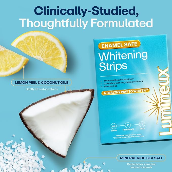 Lumineux Teeth Whitening Strips, Peroxide Free, 21 Treatments (3 Months) | Peroxide free, enamel safe, dentist formulated, clinically tested & proven, free from harsh ingredients, no sensitivity
