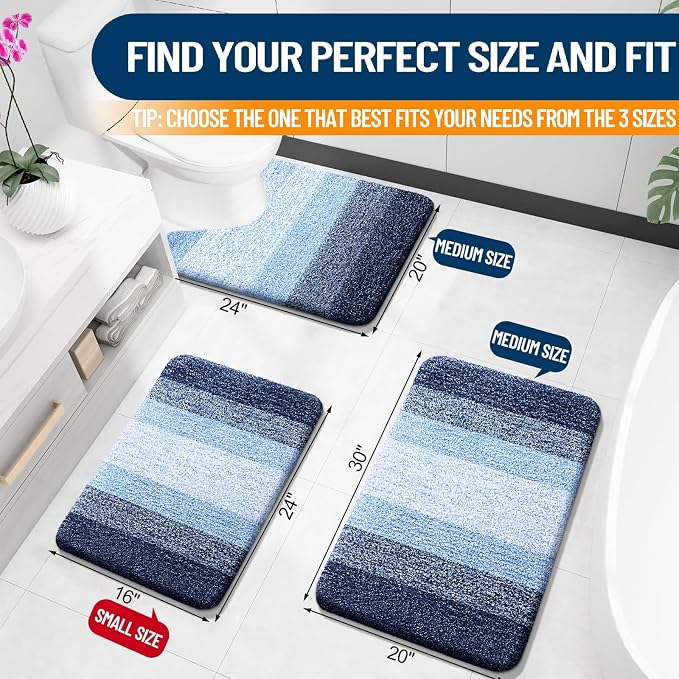 OLANLY Large Bathroom Rugs Mat 45x27, Extra Soft Absorbent Microfiber Bath Rugs, Rubber Backing, Quick Dry, Machine Washable Bath Mats for Bathroom Floor, Tub and Shower, Home Decor Accessories, Navy