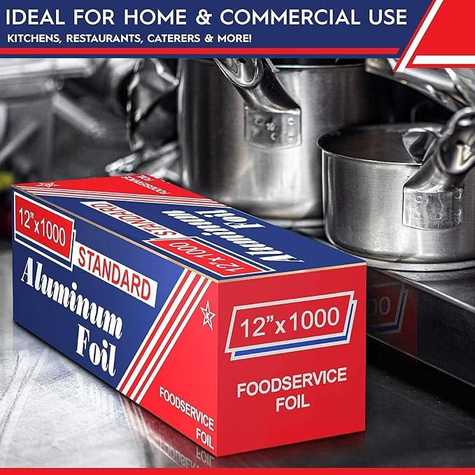 (6 Count) 12"x1000 Standard Aluminum Kitchen Foil Rolls for Food, Aluminum Foil Roll Food Safe Foil Wrap