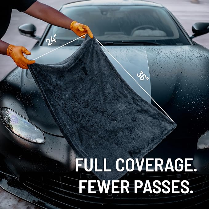 Blackline 24"x36" Twisted-Loop Car Drying Towel, 1300GSM, Streak Free, Lint Free, Reusable - Car Accessories, Microfiber Cleaning Cloth for Car, Truck, SUV - One Pass is All You Need