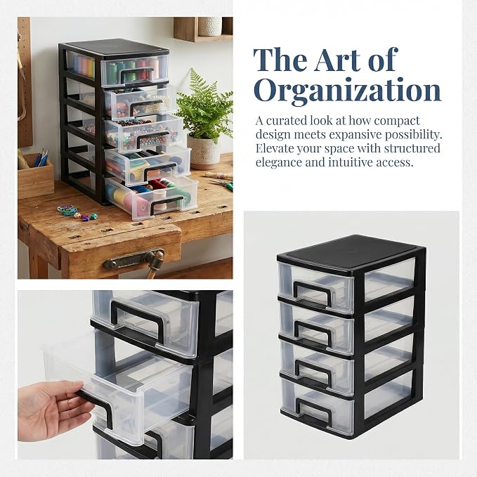 Cabilock 5 Drawer Plastic Storage Organizer Clear Desktop Drawer Storage Cabinet for Office Study Bathroom Craft Supplies