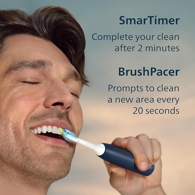 Philips Sonicare 5900 Series Electric Toothbrush, Pressure Sensor, 6 Brushing Settings, SmarTimer, BrushPacer, 21-Day Runtime, Gentle Professional-Clean Feel, for Sensitive Gums, Navy, HX7133/02