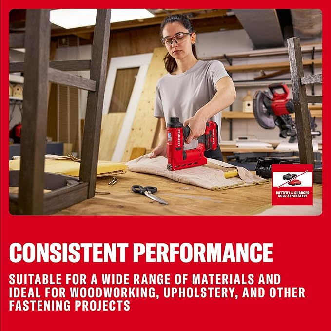CRAFTSMAN V20 Staple Gun, 3/8 in. Wide Crown Stapler, Cordless Staple Gun Battery Powered, Tool Only (CMCN410B)
