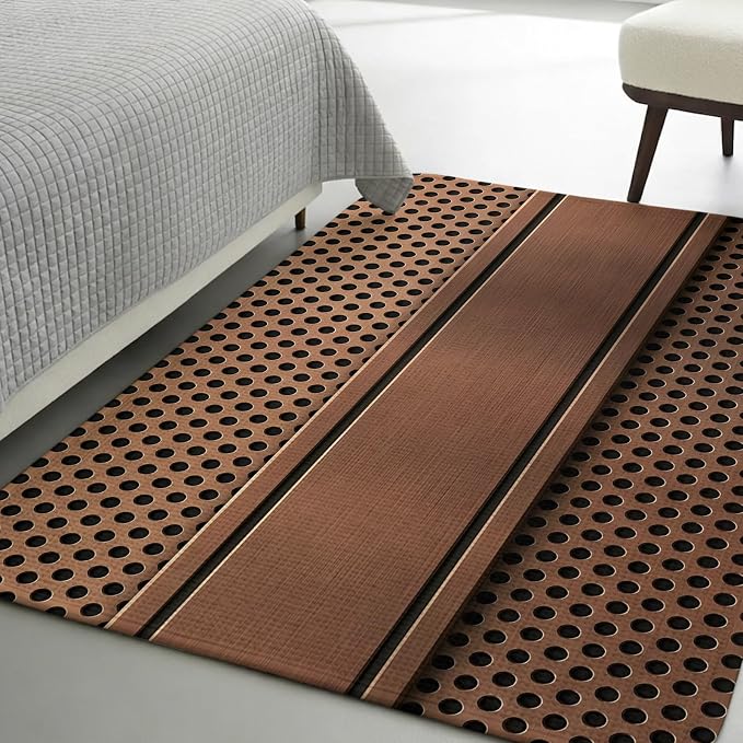 Brown Metal Hole Washable Area Rugs for Living Room Bedroom, Large Non Slip Indoor Floor Carpet Absorbent Low Pile Copper Net Eye Hole Pattern Door Mat Rugs for Bathroom Entryway 63"x90.6"