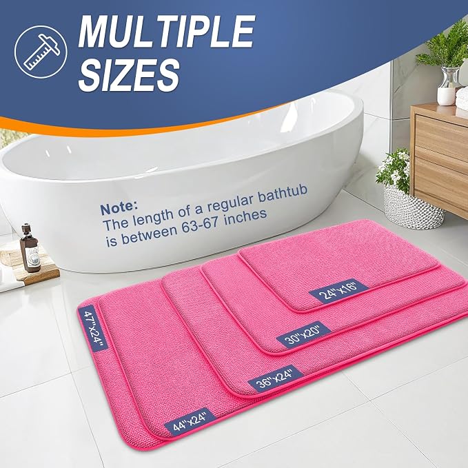 OLANLY Thick Memory Foam Bathroom Rugs 36x24, Absorbent Bath Mat, Hot Pink | Soft Quick Dry Bath Rugs Mats, Non-Slip, Machine Washable Carpet for Bathroom Floor, Tub and Shower, Home Decor Accessories