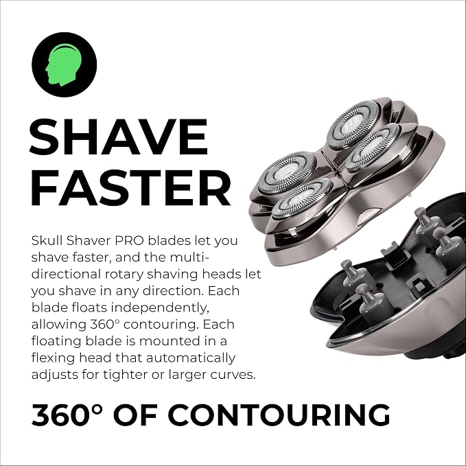 Skull Shaver Forte PRO 4 Head Replacement Blade - Shaver Blade for Wet & Dry Shaving - Rotary Heads Design - Japanese Stainless Steel - Compatible with Pitbull, Palm & Butterfly Kiss Shavers