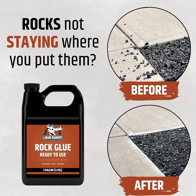 Liquid Rubber Rock Glue for Landscaping - Pea Gravel Stabilizer, 5 Gallon | Professional Grade, Outdoor, Ready to Use - Clear Drying, Permeable, Water-Based for Stone & Pea Gravel, 50 sq ft/Gal