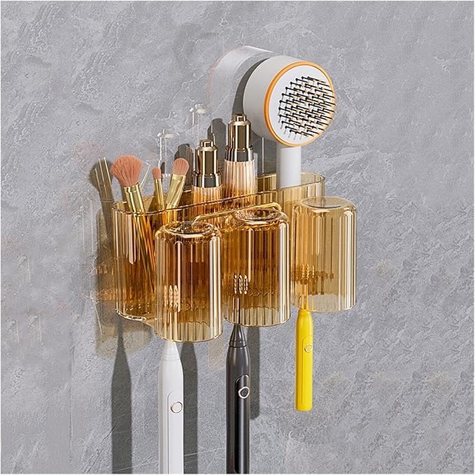 Toothbrush Rack Wall Mounted Toothbrush Holder Multifunctional Mouthwash Cup Brushing Cup Automatic Toothpaste Dispenser Squeeze Kit Bathroom Toothbrush Holder(B,Large)