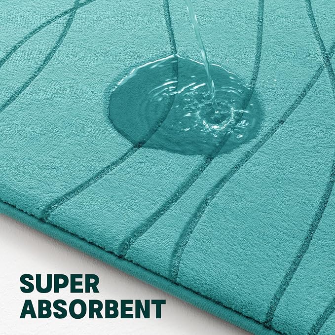 YIHOUSE Bathroom Rugs Set 2 Piece, Memory Foam Bath Mat Teal | U Shaped+Small Mat, Ultra Soft, Absorbent, Non-Slip, Machine Washable, for Bathroom, Sink and Toilet