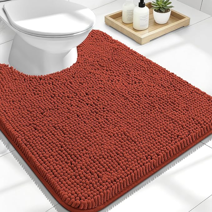 OLANLY Toilet Rugs U-Shaped 24x20, Extra Soft Absorbent Chenille Contour Bathroom Rugs for Toilet, Dry Quickly, Machine Washable, Non-Slip Bath Mat, Rustic Terracotta