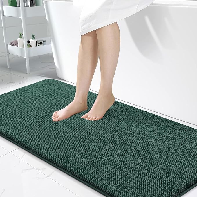 OLANLY Memory Foam Bathroom Runner Rugs 47x24, Long Mats, Blackish Green | Soft Quick Dry Bath Mats, Non-Slip, Absorbent Machine Washable Mat for Bathroom Floor, Tub and Shower, Home Decor Accessories