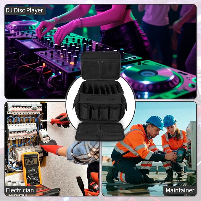 IBVIVIC DJ Cable File Bag with 6 Detachable Dividers High Capacity Gig Cable Bag for Cords,DJ Gear,Sound Instrument and Accessories, Black