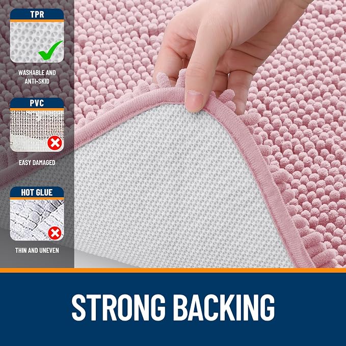 OLANLY Toilet Rugs U-Shaped 24x24, Extra Soft Absorbent Chenille Contour Bathroom Rugs for Toilet, Dry Quickly, Machine Washable, Non-Slip Bath Mat, Dusty Rose