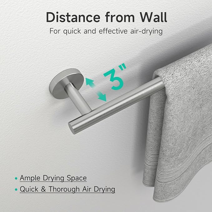 USHOWER Brushed Nickel Bathroom Hardware Set, Modern 24-Inch Towel Bar Set Wall Mounted, Durable SUS304 Stainless Steel Bathroom Accessories Set, 8-Piece