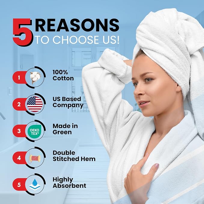 Infinitee Xclusives 100% Cotton Bath Towel Set – 8 Piece Bathroom Towel Set | (2 Bath Towels, 2 Hand Towels, 4 Washcloths) – Soft & Absorbent Towels for Bathroom - Gym, Shower, Spa & Hotel Use
