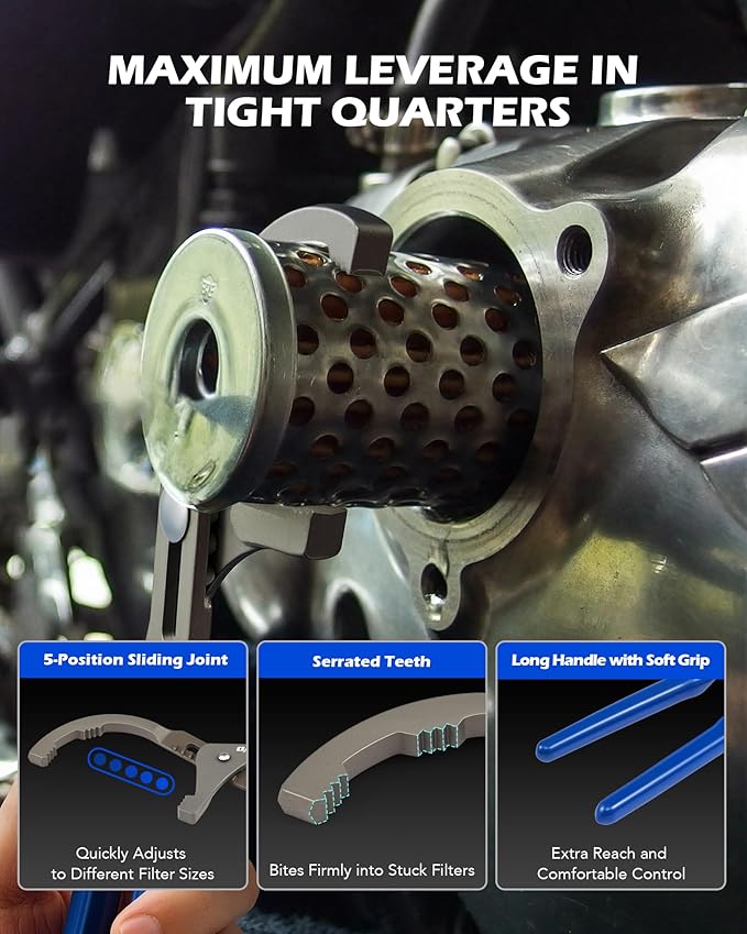 Orion Motor Tech Oil Filter Wrench Set, 9 Piece Oil Filter Removal Tool Kit with Adjustable Oil Filter Wrenches 2-3/4" to 5-1/4", 9" & 12" Pliers, 1/2" to 3/8" Adapter, Universal 3-Jaw Removal Tool