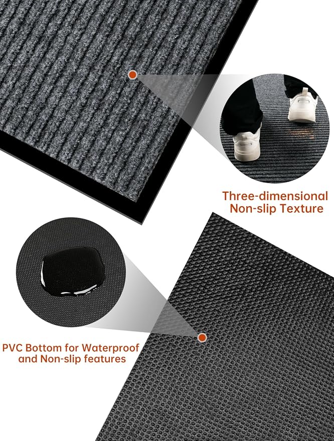 Urban Vista 3' x 10' Commercial Grade Striped Brush Step Entrance Mat, Vinyl Backing, Heavy Duty Indoor Outdoor Door Mat