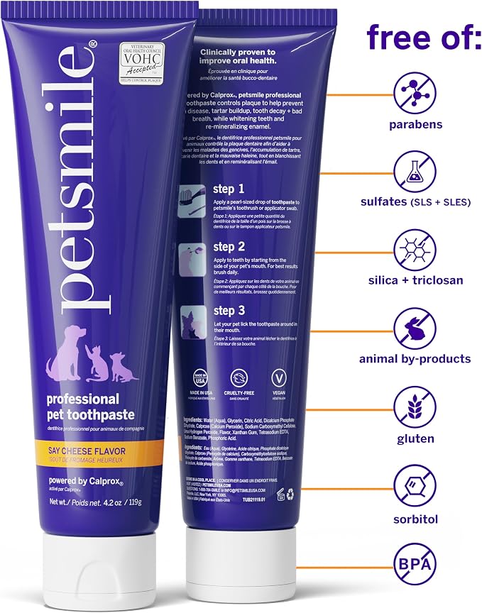 Petsmile VOHC Accepted Pet Toothpaste, London Broil 4.5 Oz, Cats + Dogs | VOHC Accepted, Calprox® Powered, Fights Plaque + Tartar, No-Brush Required, Human-Grade Ingredients, 6-Month Supply, Vegan