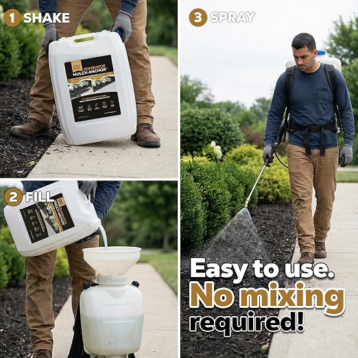 Dominator Mulch Anchor 5 Gallon - Mulch Glue for Landscaping | Mulch Glue Spray for Rubber Mulch, Wood Chips, Pine Straw, Cedar & Cypress | Ready to Spray Heavy Duty Landscape Glue
