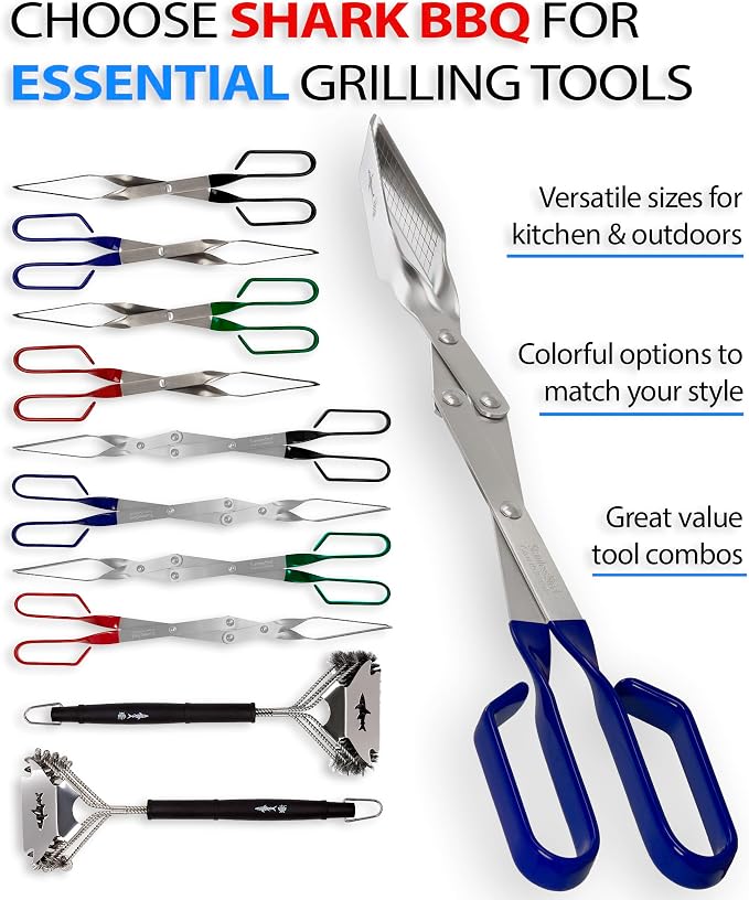 Grill Tongs - 17 inch (Blue) Steak Tongs. Professional kitchen and outdoor grilling utensil. Long reach Barbeque Grilling Tong. Ideal for steak, fish, burger, and sausage