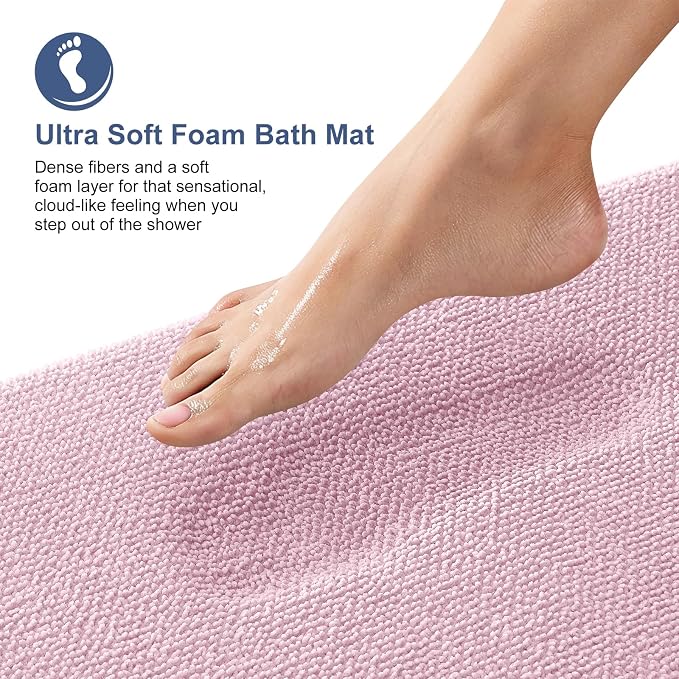 OLANLY Thick Memory Foam Bathroom Rug 30x20, Absorbent Bath Mat, Dusty Rose | Soft Quick Dry Bath Rugs Mats, Non-Slip, Machine Washable Carpet for Bathroom Floor, Tub and Shower, Home Decor Accessories
