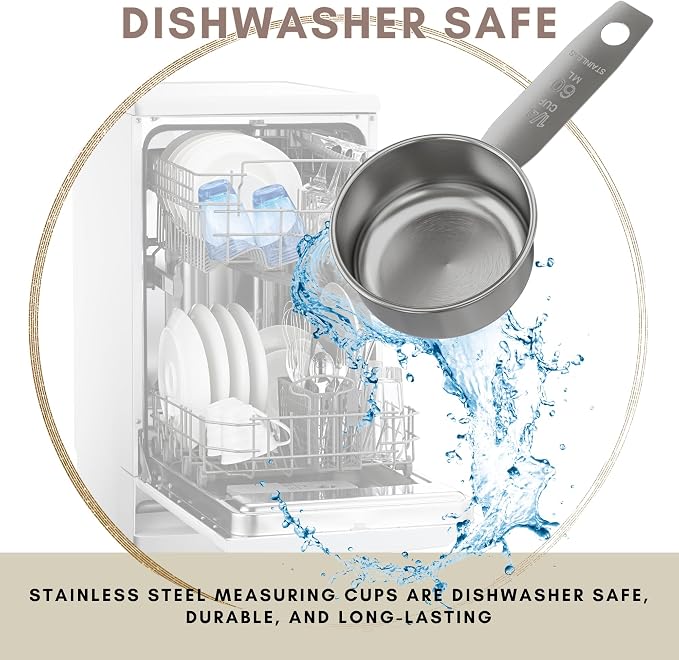 1/4 Cup Stainless Steel Measuring Cup | Sturdy Metal 60 ml | 60 cc | 2 oz | Single Cup for Wet and Dry Ingredients | Great for use as 1/4 Cup Dog Food Scoop - 12 PK