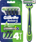 Gillette Sensor3 Sensitive Men's Disposable Razor, 4 Razors (Pack of 12)