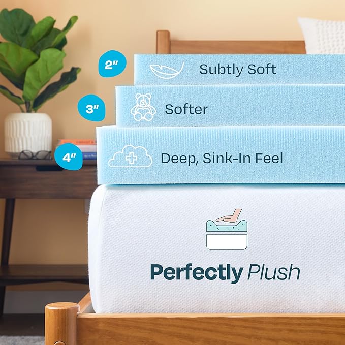 Linenspa Memory Foam Mattress Topper, Twin XL Size - 3 Inch Gel Infused Memory Foam - Plush Feel - Cooling and Pressure Relieving - CertiPUR Certified - Dorm Room Essentials